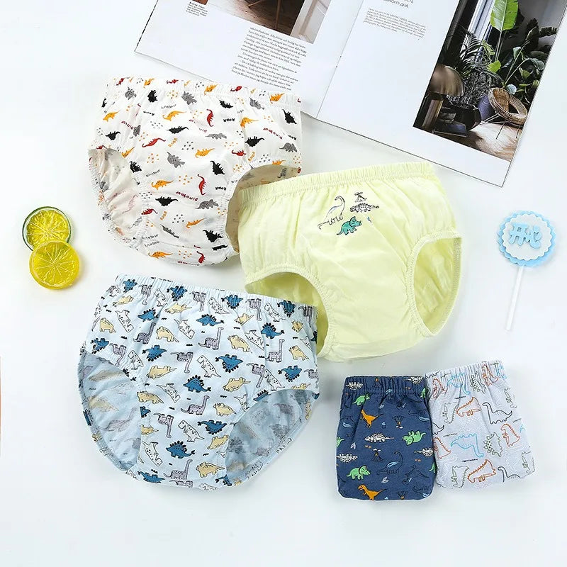 5/10 Pieces Cotton Kids Triangle Underwear Aged 2-13 Boys Briefs Dinosaur Print Cartoon Dog Pattern Soft Toddler Boys Underpants