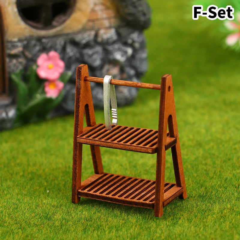 1Set 1:12 Dollhouse Miniature Bread Rack Cake Shelf Storage Box/Basket W/Baking Clip Scene Decor Doll House Accessories