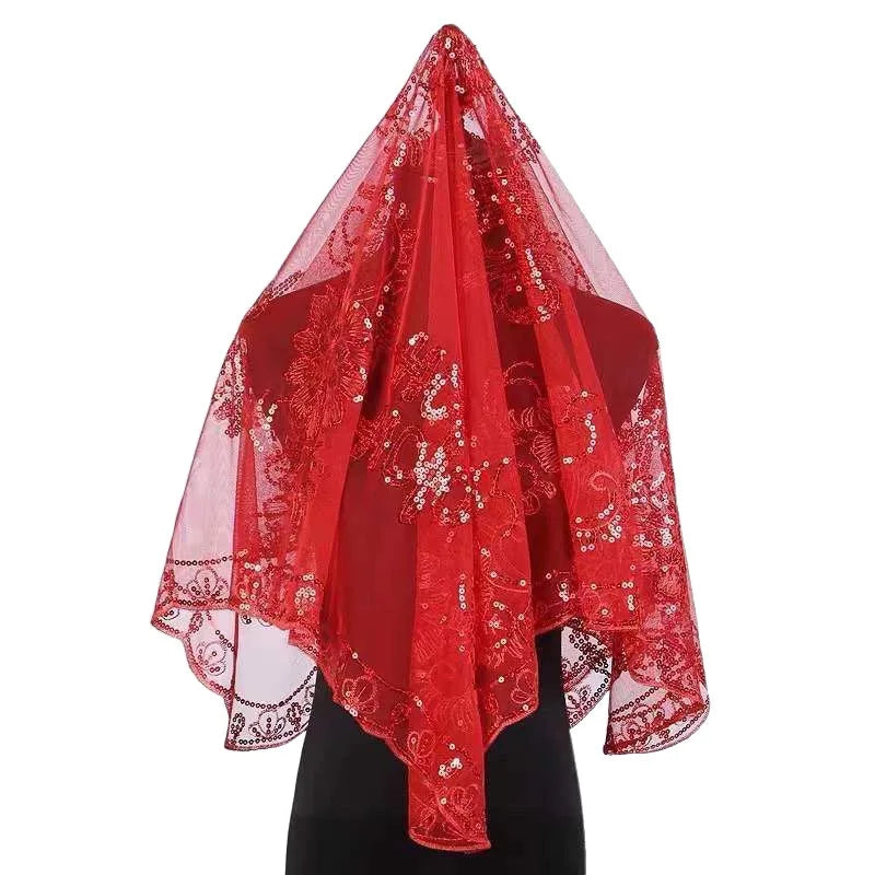 Bridal Headpiece Flower Main Dress Chinese Style Wedding Xiuhe Red Head Cover Semi-transparent Veil  Hijab Accessories  Retro