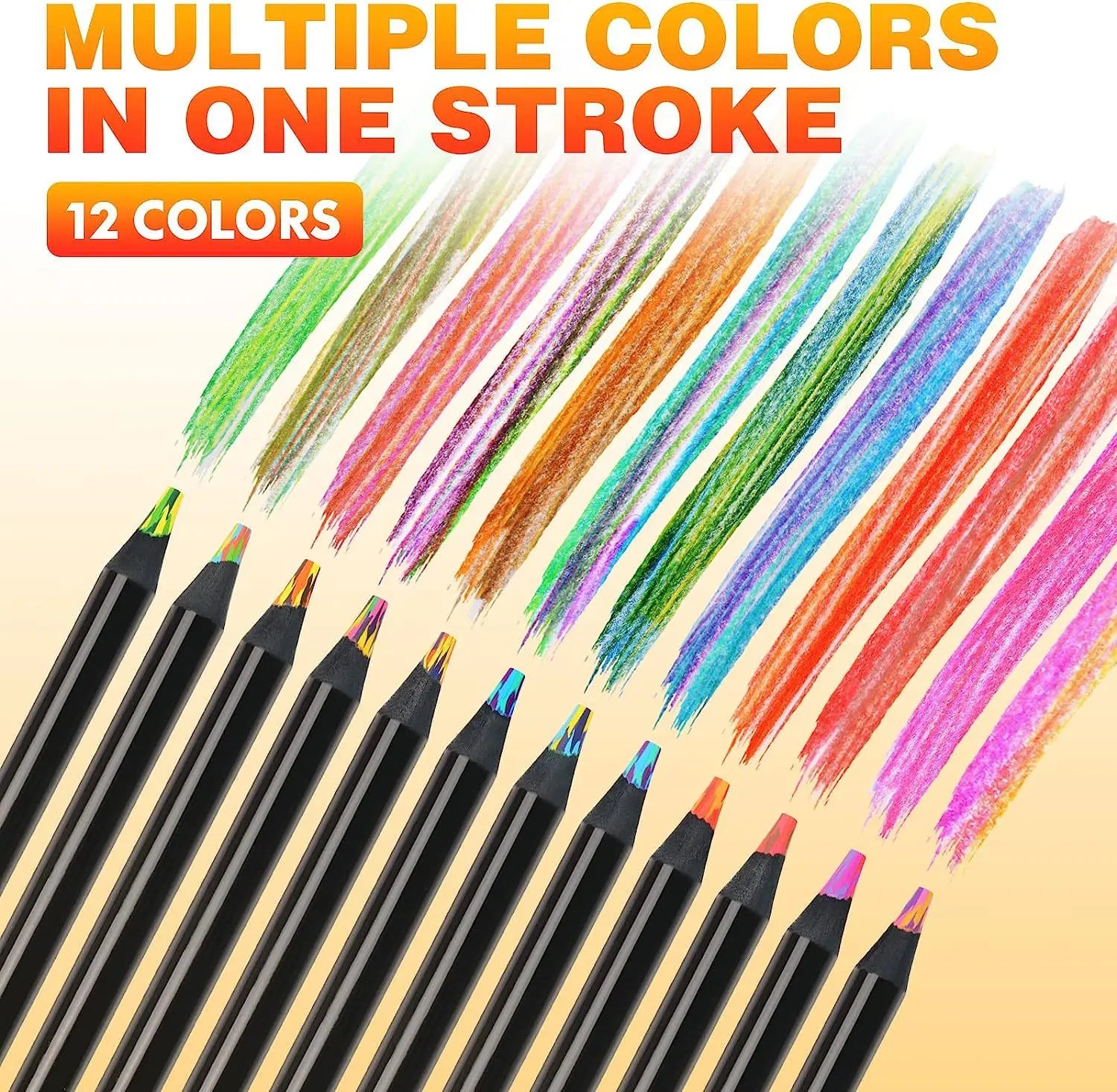 10 Pcs 7-in-1 Rainbow Colored Black Wood Pencils for Sketching Doodling Coloring Painting - Assorted Colors