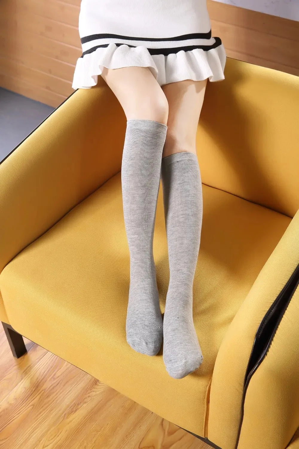 Solid knee length socks women's striped Lolita warm hip-hop sports socks  Harajuku socks JK white sock