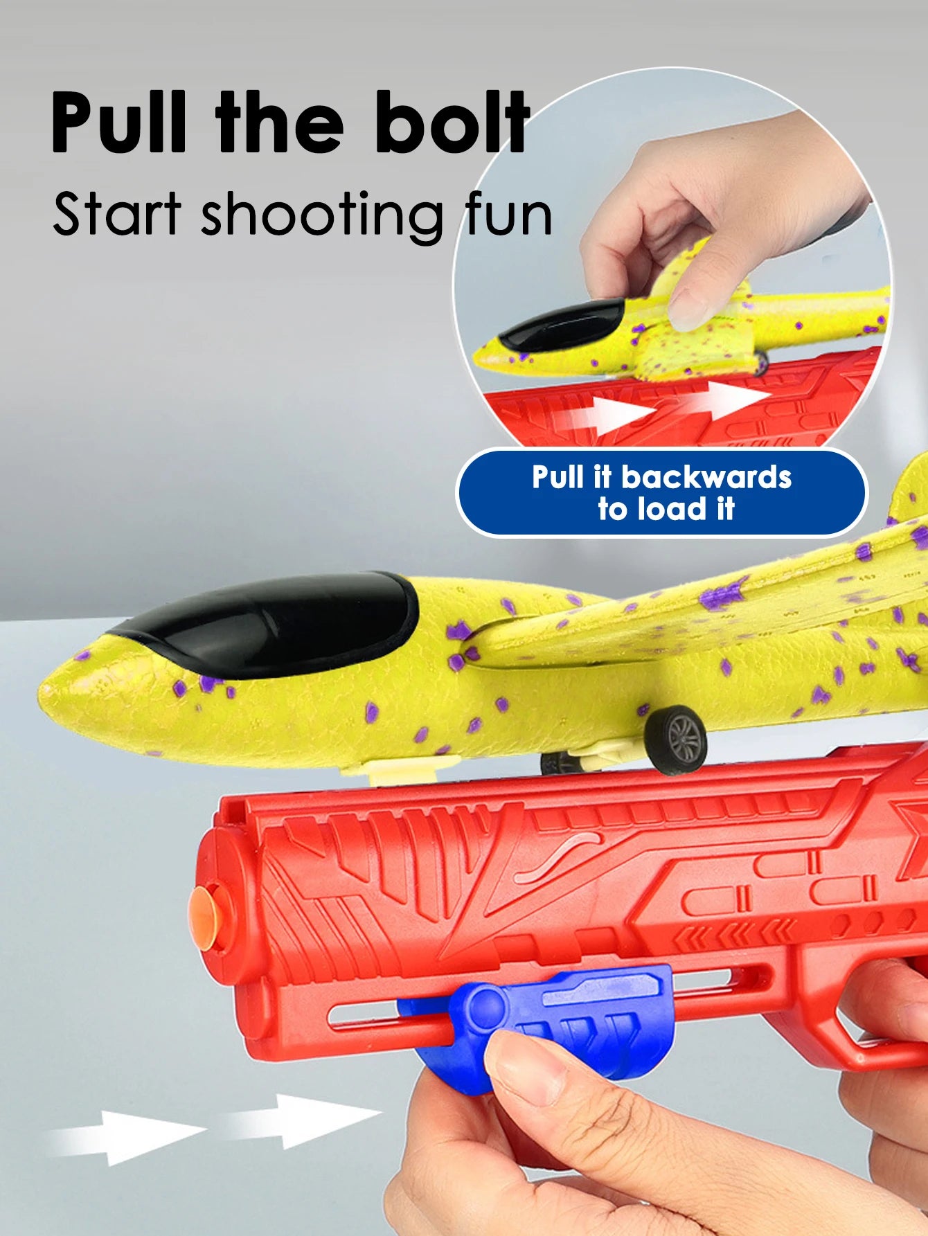 Children's outdoor three in one foam soft elastic toy gun, hand thrown ejection aircraft suit, foam aircraft color random