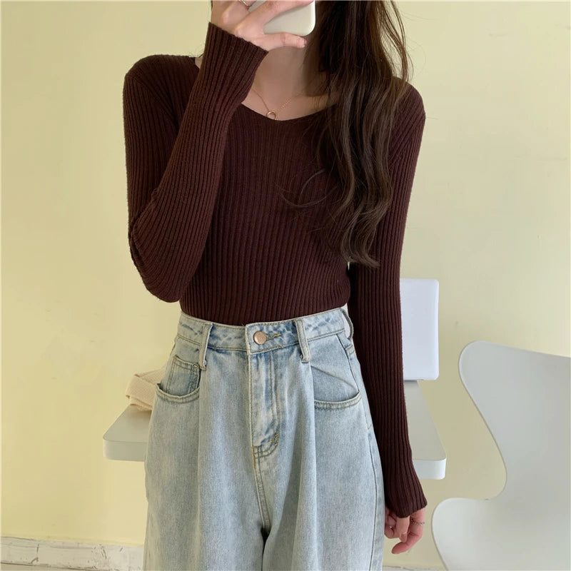 Casual Long Sleeve Knitted Pullover 2025 Autumn Winter Women Sweaters Femme Basic Solid Jersey Tops Fashion Clothes