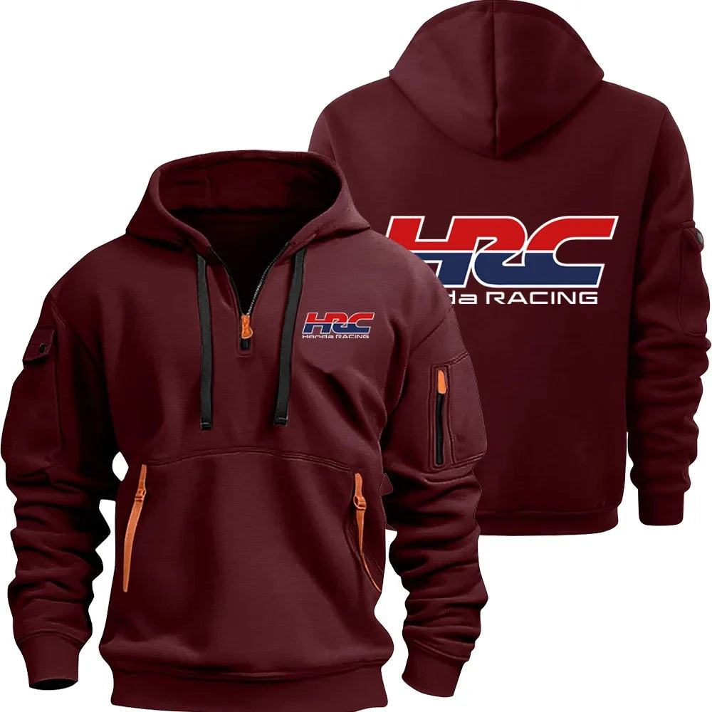 Honda HRC Logo Racing Team Men's Half-zip Hoodie Spring and Autumn Men's Sweatshirt 2025 Sports Men's Pullover Clothes