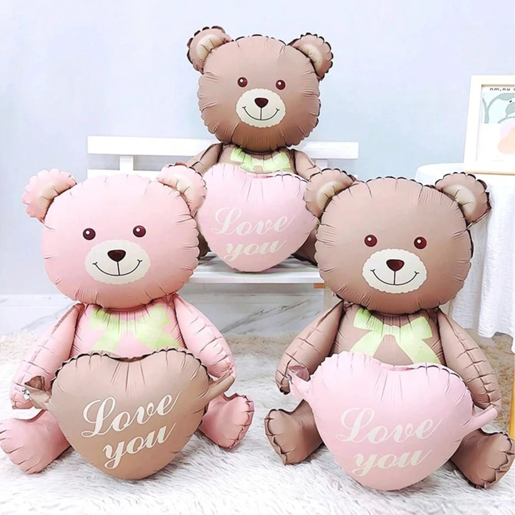 3D Lying Cartoon Matte Heart Bear Aluminum Film Balloon, Suitable for Birthday Party, Valentine's Day Decoration, Baby Shower
