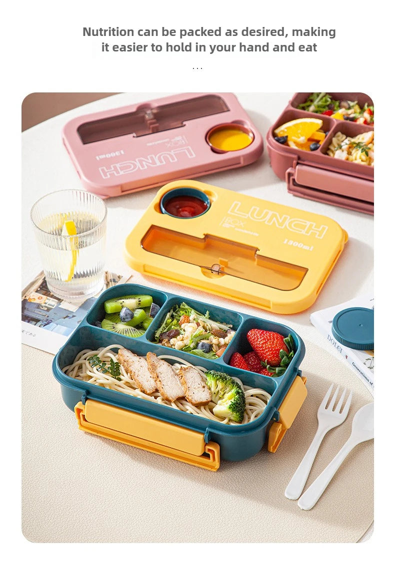 Compartment 1300ML Portable Lunch Box Kids Students Office Bento Box With Fork and Spoon Microwave Food Storage Container