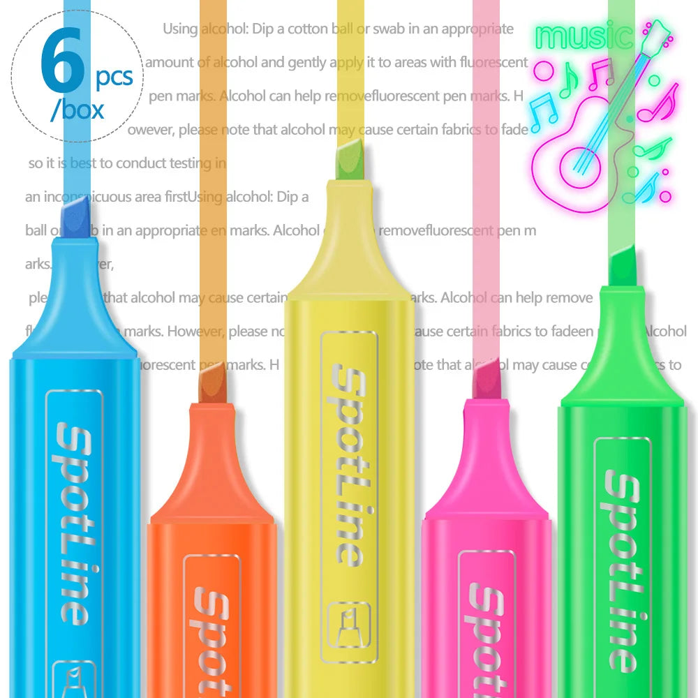 4/6 Pcs/set Pastel Flat Single Head Light Color Oblique Drawing Highlighters Fluorescent Pen Markers for School Supplies