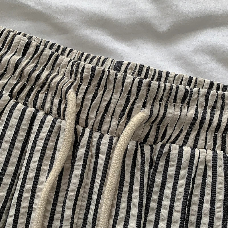 Korean Laid-ba Striped Drapey Casual Pants Women's High-waist Elastic Thin Straight Long Trousers Summer Faion Commute