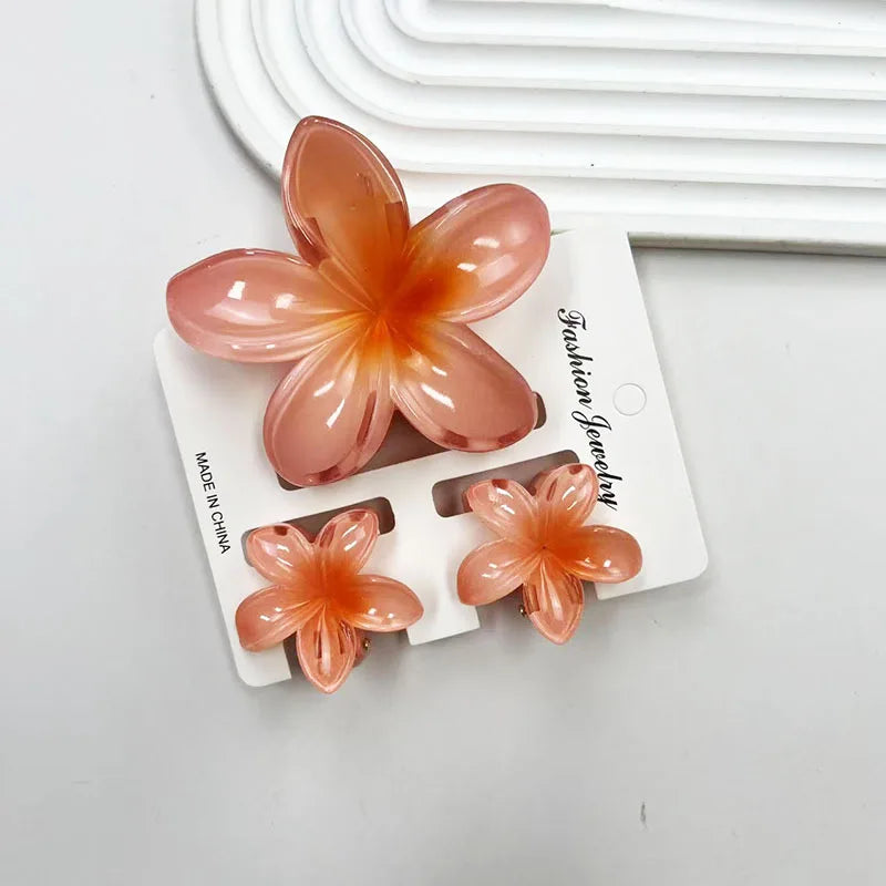 3Pcs/Set Sweet Flower Colroful Gradient Hair Claws Ponytail Cip Clamp Barrettes Hairpins For Women Girl Beach Hair Accessories