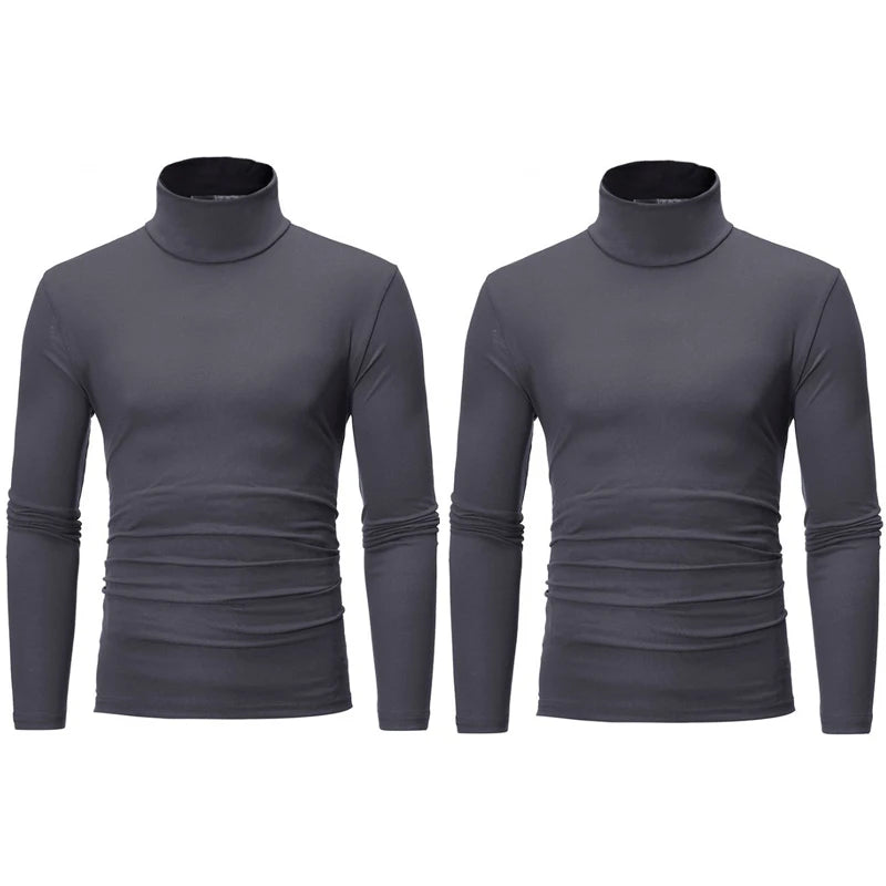 2pcs Men Thin Warm Tops Men's Autumn Long-sleeved Thermal Underwer Male High Collar Fashion T-shirt