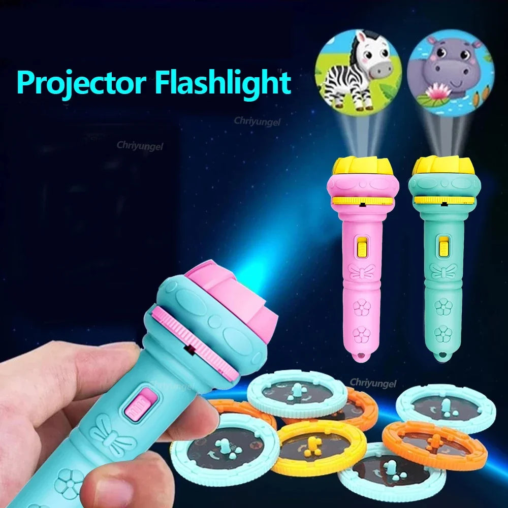 Kids Projector Flashlight with 10 Cards 80 Images Cartoon Night Light Projector Toy for Kids Bedtime Story Education Gift