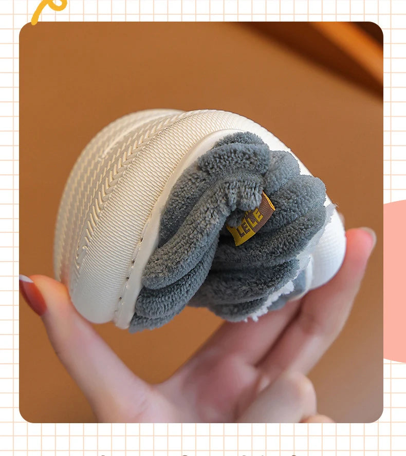 Winter children's cotton slippers for boys and girls, anti slip and warm bags, and parent-child fuzzy and plush home baby cotton