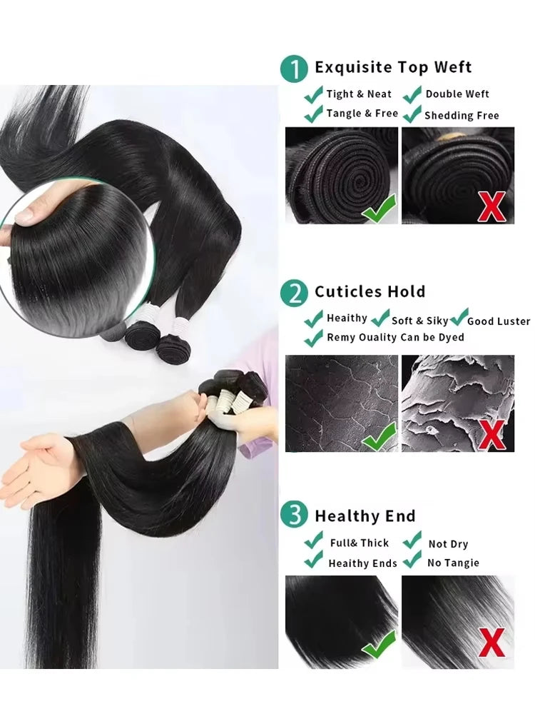 30 32 Inch Bone Straight Bundle Human Hair Unprocessed Raw Remy Hair 3 4 Bundles Brazilian Extension Machine Double Weft