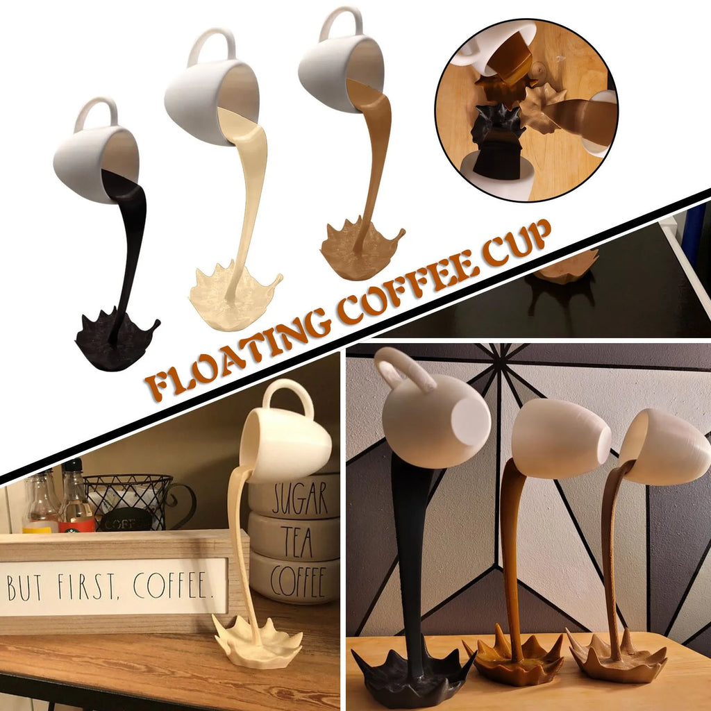 Kitchen Decoration Floating Spilling Coffee Cup Sculpture Spilling Magic Pouring Splash Creative Desktop Decor Home Decoration