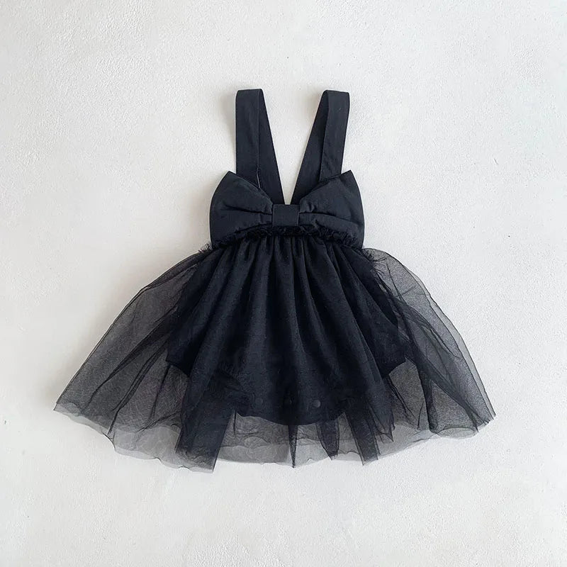 2024 New Summer Baby Tutu Dress Big Bow Birthday Clothes for Newborn Toddler Suspenders Gauze Bodysuit for Girls