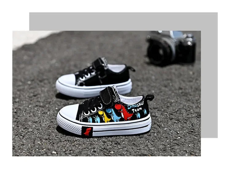 Children Casual Shoes Boys Canvas Shoes Kids Sneakers Cartoon Dinosaur Dino Fashion Classic School Students Girls Shoes Soft New