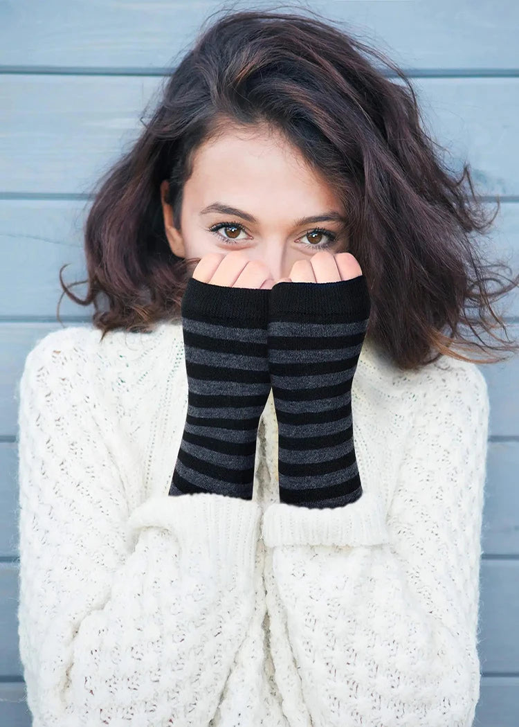 Striped Fingerless Gloves Arm Warmers Cotton Elbow Protection Warm Bracelet Gloves for Cold Weather Daily Casual Outdoor Wear