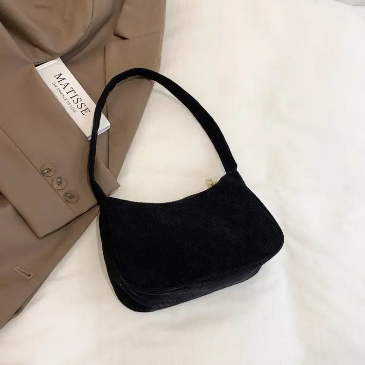 Fashion Vintage Women Handbags Corduroy Underarm Bag Casual Women Shoulder Bags Solid Color Zipper Female Handbag