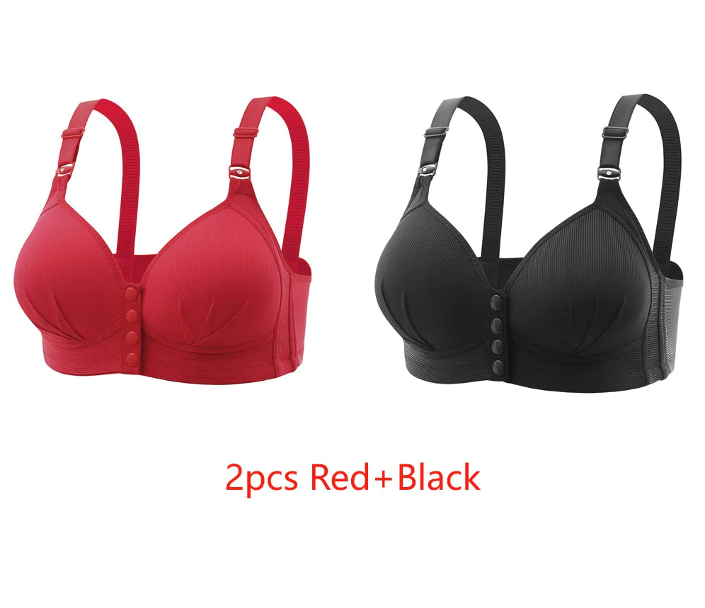New Front Button Type Sexy Brassiere Anti-sagging Gathered No Steel Ring Ladies Mother Large Size Thin Section Underwear Bra