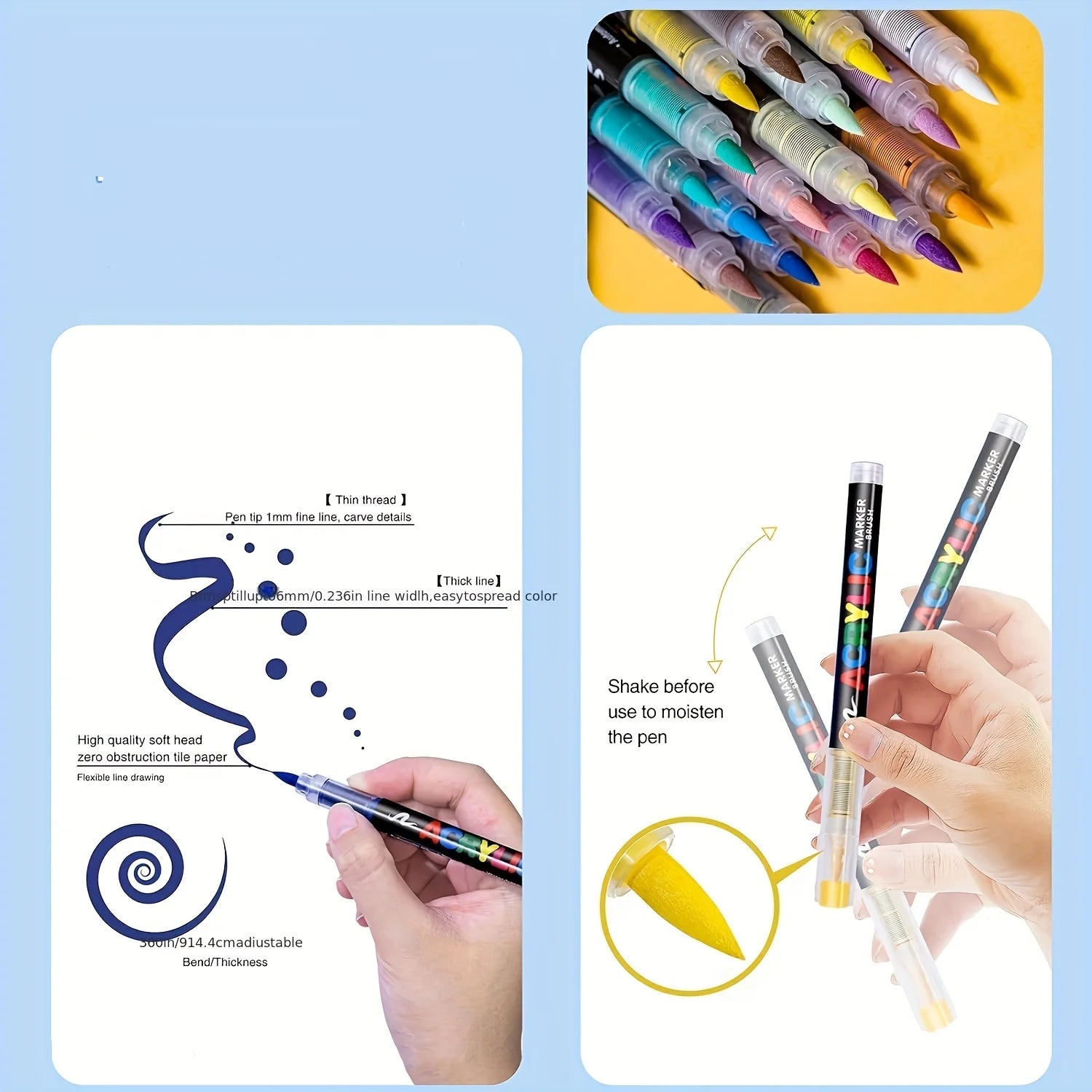Acrylic  Markers Brush Tip Paint Marker 12-72 Colors Acrylic Paint Pen for Rock Canvas Wood Ceramic Adult Coloring DIY Crafts