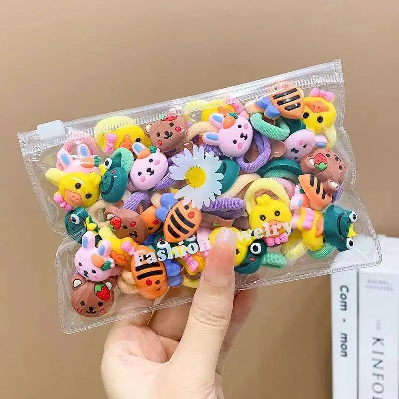 10/20Pcs Cute Cartoon Elastic Hair Bands for Girls – Soft, No-Damage Mini Scrunchies, Kids Hair Ties Accessories