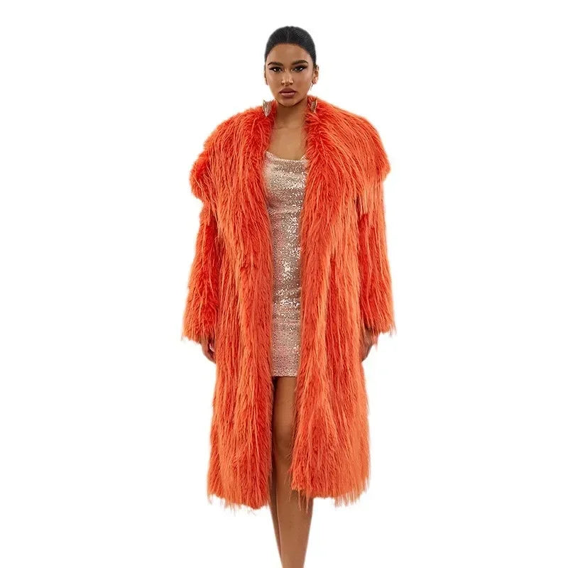 Women’s Tassel Wool Coat – Faux Fur, Solid Color Autumn Winter Jacket
