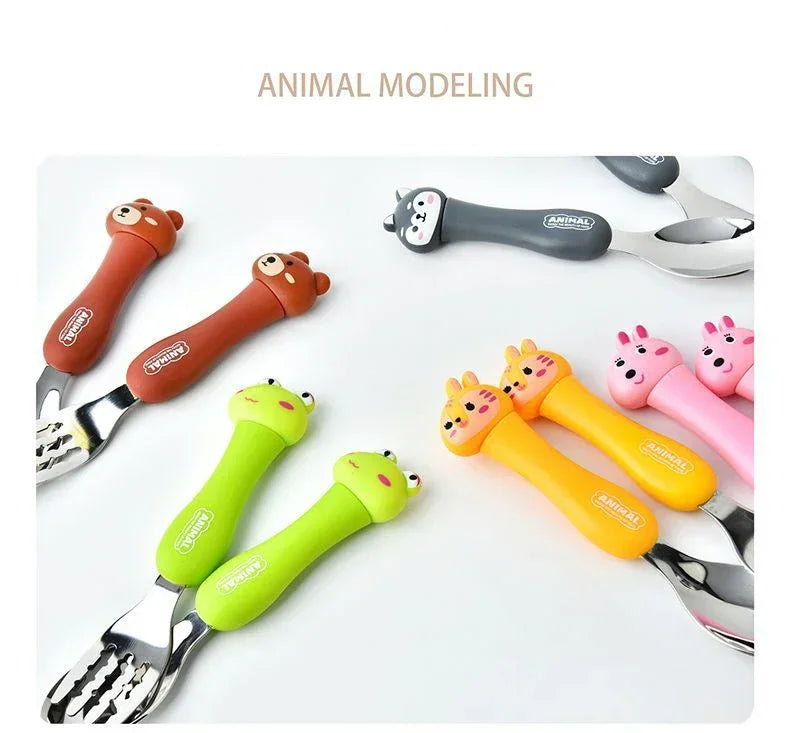 Cartoon Animal Kids Spoon and Fork Set Dessert Spoon for Children Fork Baby Tableware Gadgets Children's Cutlery Kids Favours