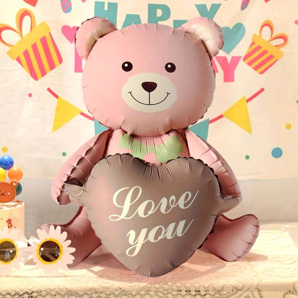 3D Lying Cartoon Matte Heart Bear Aluminum Film Balloon, Suitable for Birthday Party, Valentine's Day Decoration, Baby Shower
