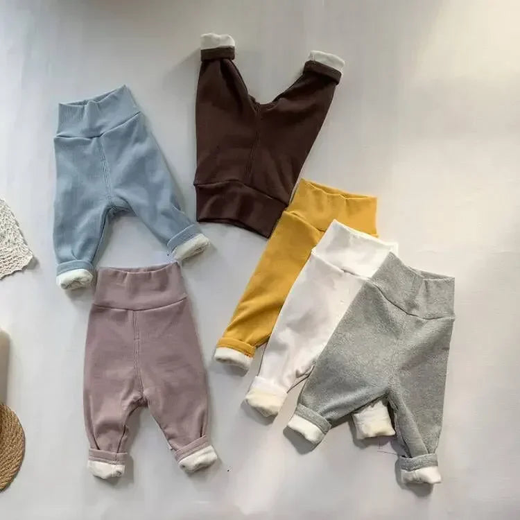 4991 Baby Pants 2024 Winter Spring Ins High Waist Belly Pants Infant Cotton Leggings Plus Velvet 2 Style Thick Pants