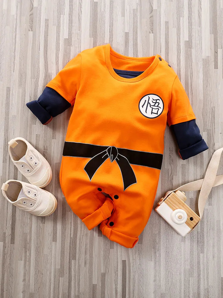 Baby Spring and Autumn Boys and Girls Long sleeved Anime Orange Training Suit Casual All Cotton Bodysuit