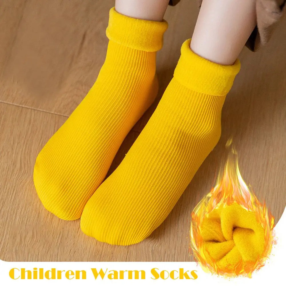 2Pairs Winter Wamer Socks Children Velvet Thicken Seamless Home Floor Socks Snow Thermal Keeping Sleeping Socks For Boys Girls