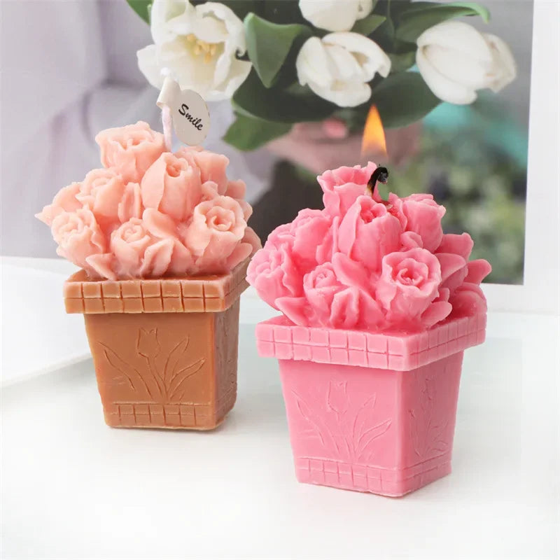DIY Bowknot Rose Flower Candle Mold Cylinder Rose Floral Pillar Silicone Mold Wedding Decor Valentine's Day Gift Christmas decor