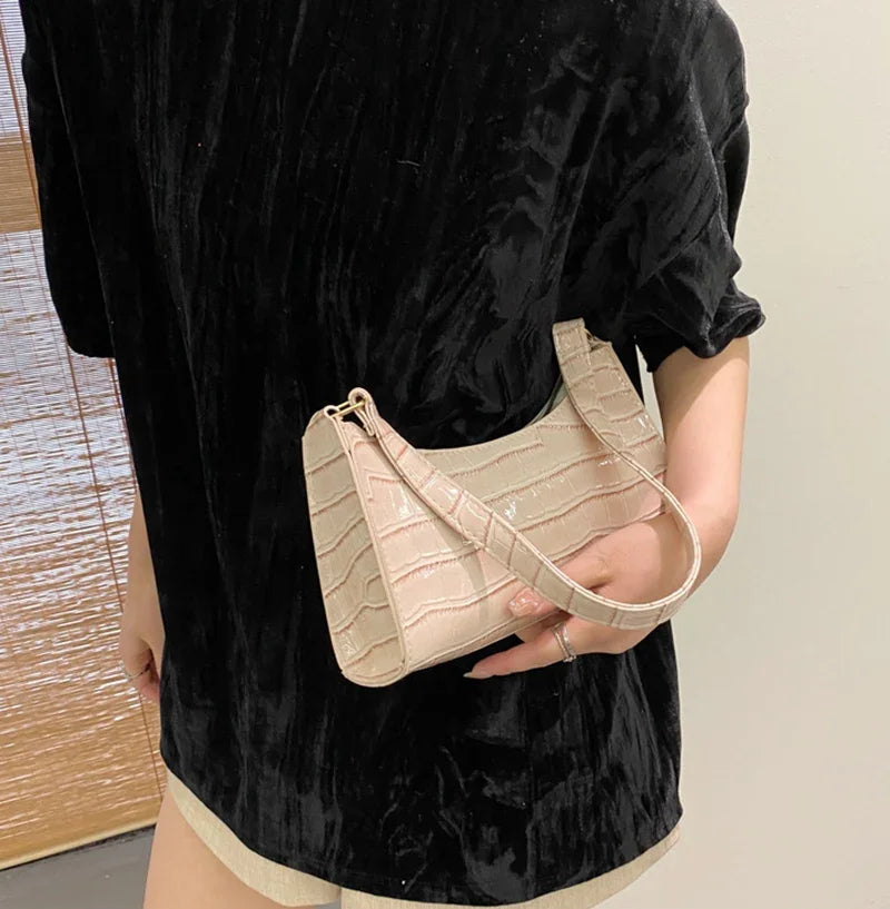 Fashion PU Leather Bags for Women Alligator Pattern Armpit Handbag Female Small Underarm Messenger Bag Purses and Handbags