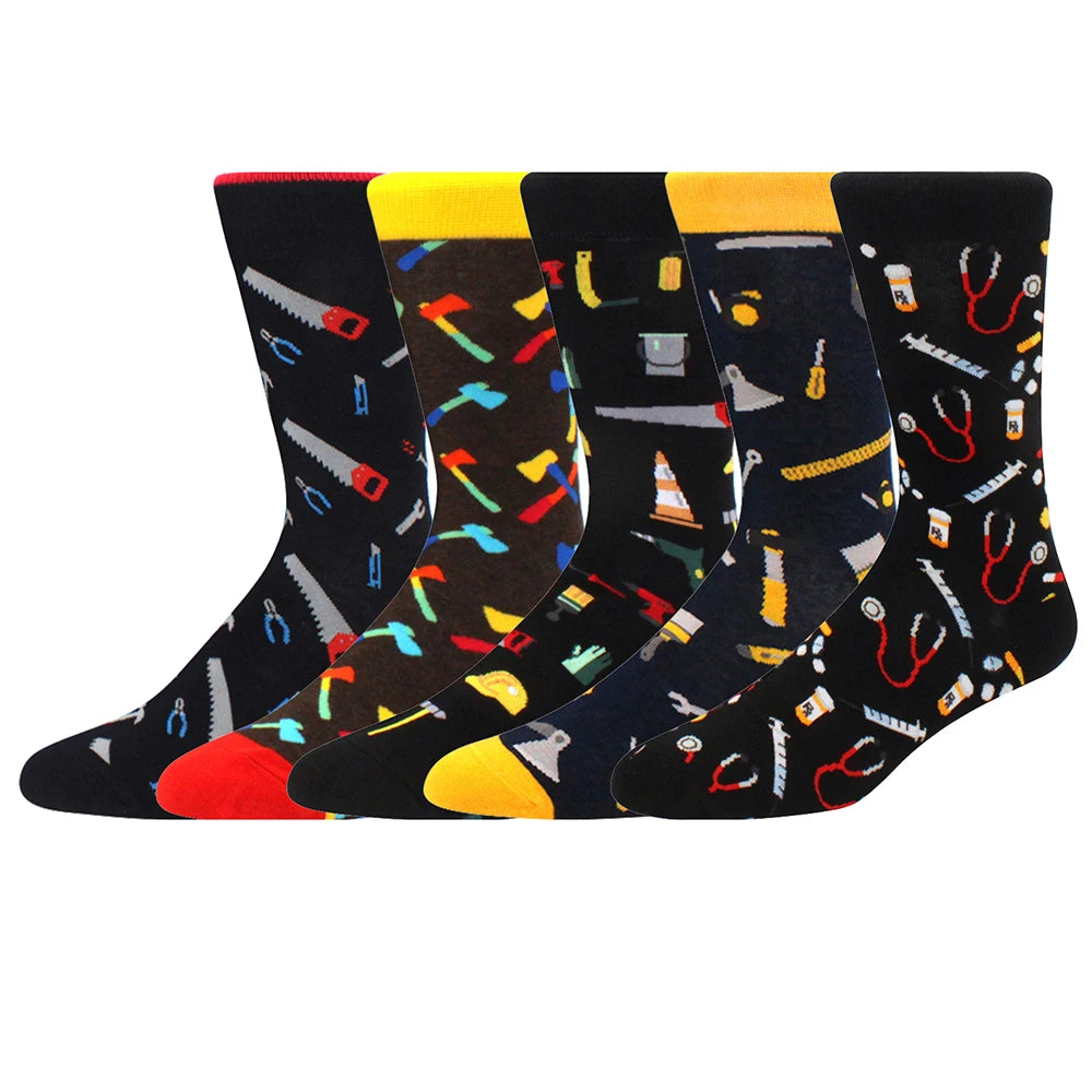 5 Pairs New High Quality Combed Cotton Men Socks Women Happy Fashion Novelty Skateboard Crew Casual Funny Socks for Men