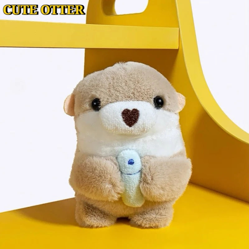 Cute Otters Holding Fish Plush Doll Keyrings Lightweight Hanging Pendant Props For School Bag Key Wallet Doll Toy Gifts 11cm