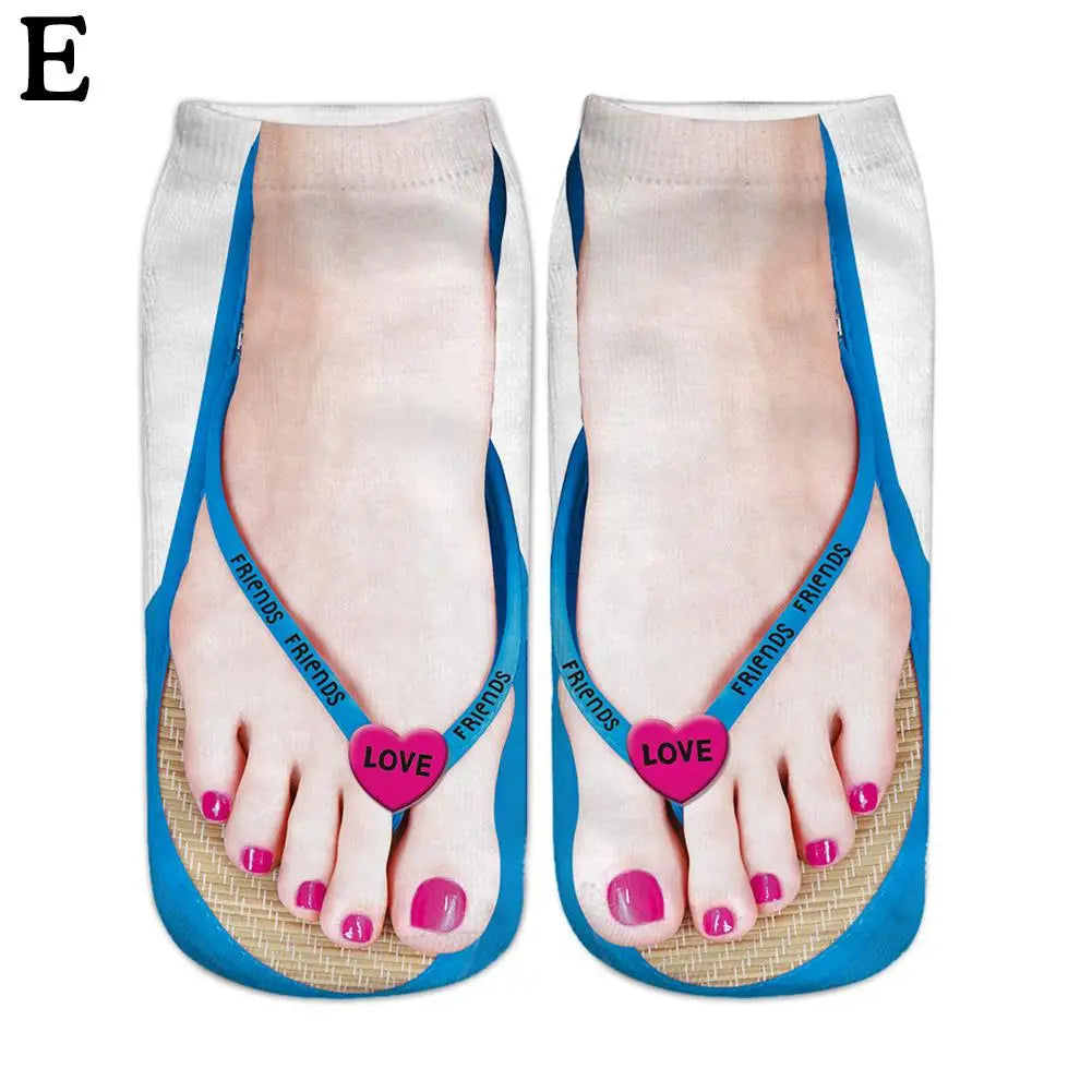 1 Pair 3D Printing Pattern Flip Flop Socks Funny Socks for Women Flip-flop Ankle Socks Low Cut Floor Socks Hosiery Novelty Gifts