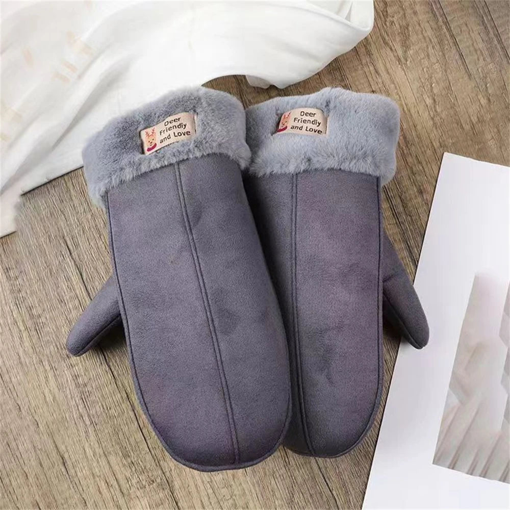 Women's Suede Plush Hanging Neck Gloves Winter Warm Windproof Gloves Outdoor Skiing Cold-Proof Student Mittens Christmas Gift