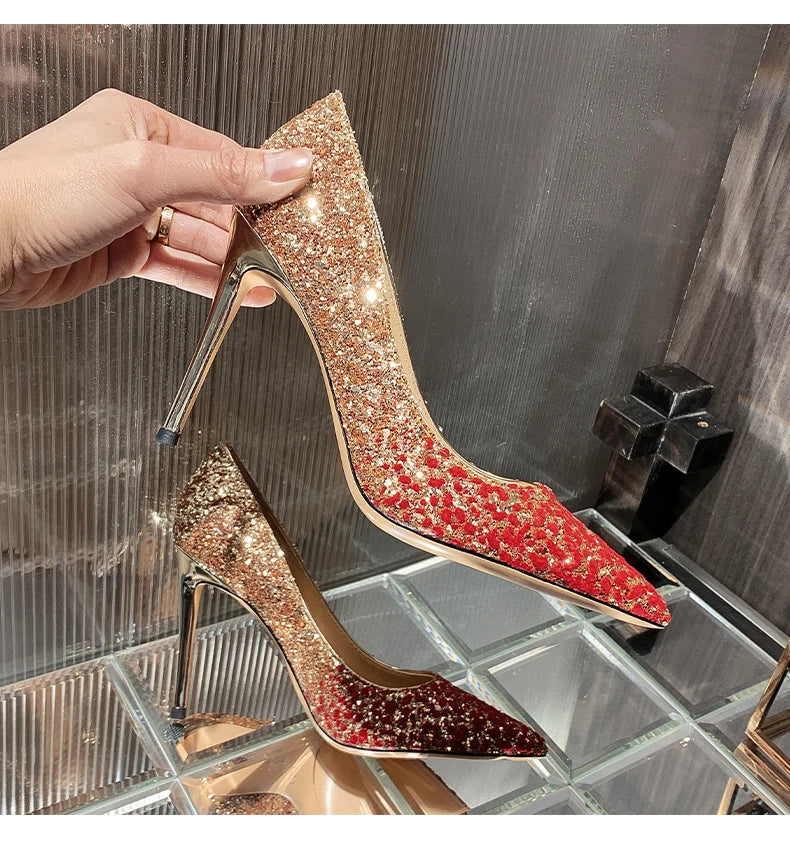 Heels for women luxury women's High Heels Pointed Toe Glitter Red Designer Pumps Wedding Bridal Valentine Ladies shoes Women