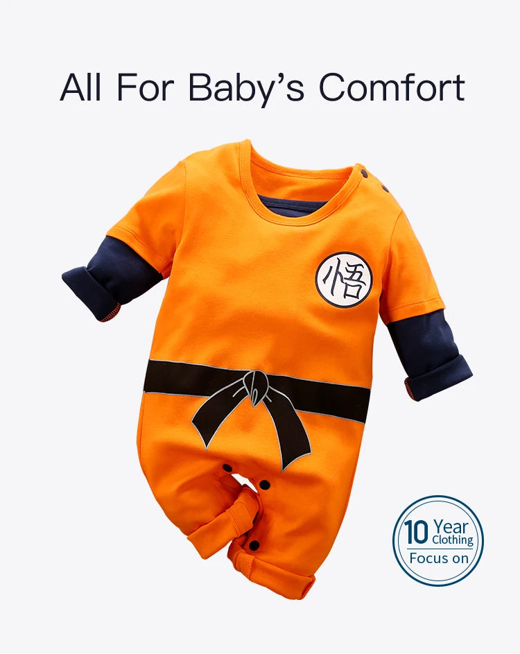 Baby Spring and Autumn Boys and Girls Long sleeved Anime Orange Training Suit Casual All Cotton Bodysuit