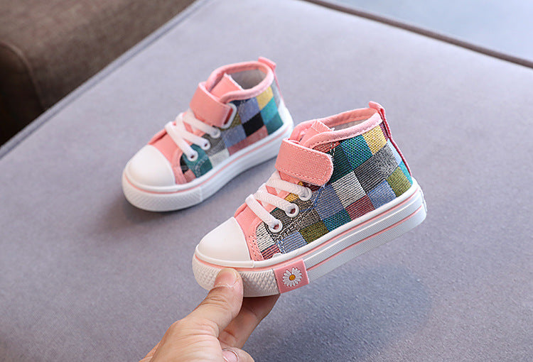 Children Canvas Shoes for Boys Girls Fashion Kids Casual Sneakers Breathable Checkered Classic Girls High-top Lattice Sneakers