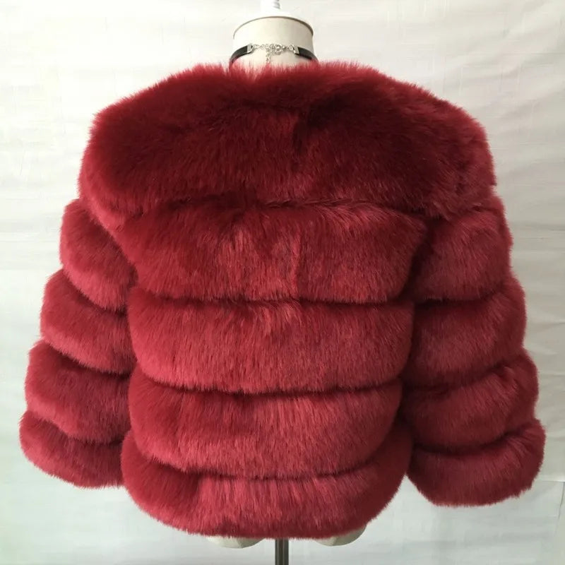 Women Autumn Winter Imitation Fox Fur Faux Fur Coat Women's Short Long Sleeve Fur Artificial Fur Coat