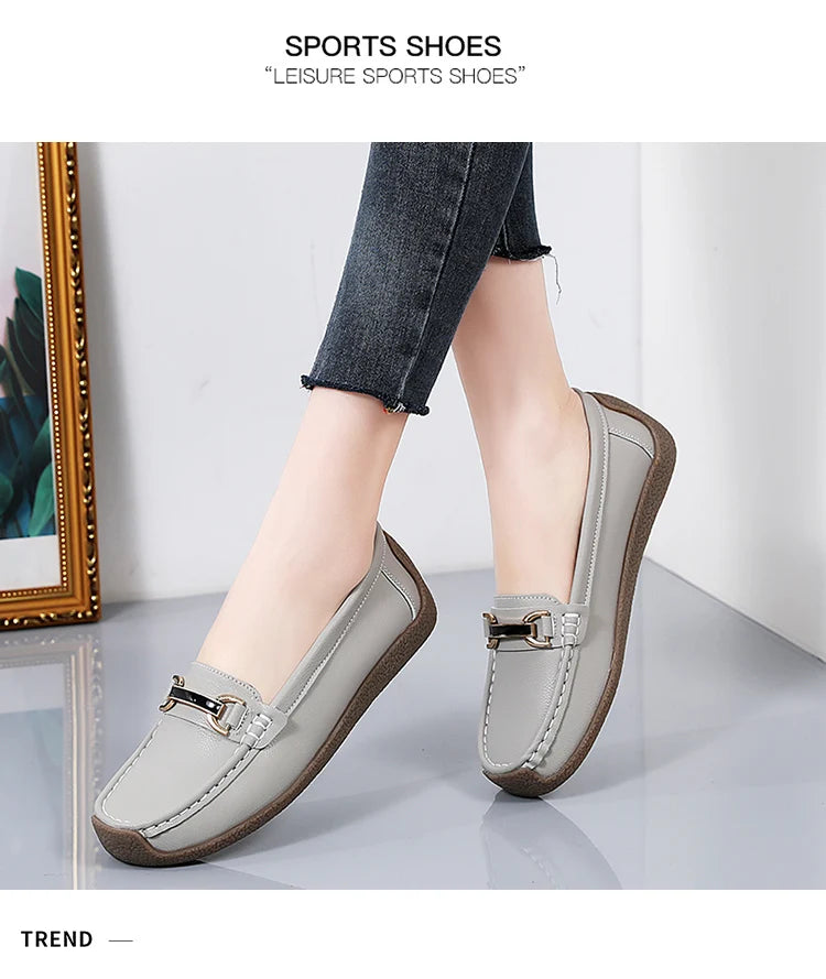 New Summer Sandals For Women100% Genuine Leather Single Shoes, Large-Sized Fashionable Casual Women'S Shoes, Loafers Flat Shoes