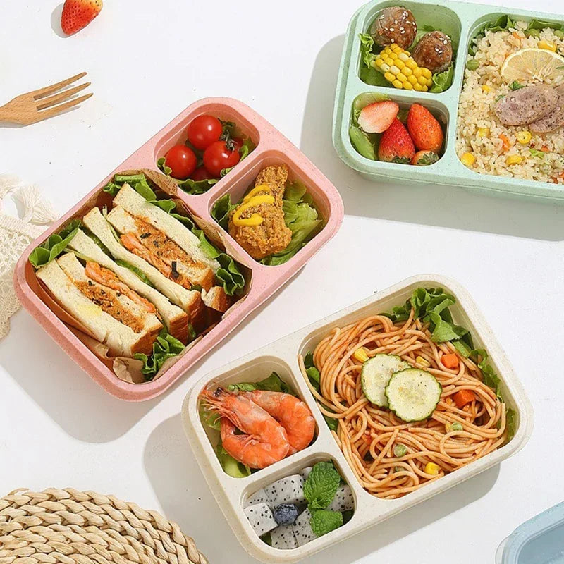 Lunch Box Reusable 3 Compartment Divided Bento Box Kid School Adult Office Food Storage Containers Outdoor Portable Plastic Box