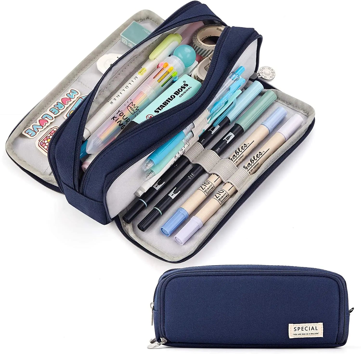 Kawaii Large Capacity Pencil Case 3 Compartment Pouch Pen Bag Double Side Opening Students Stationery Organizer School Supplies