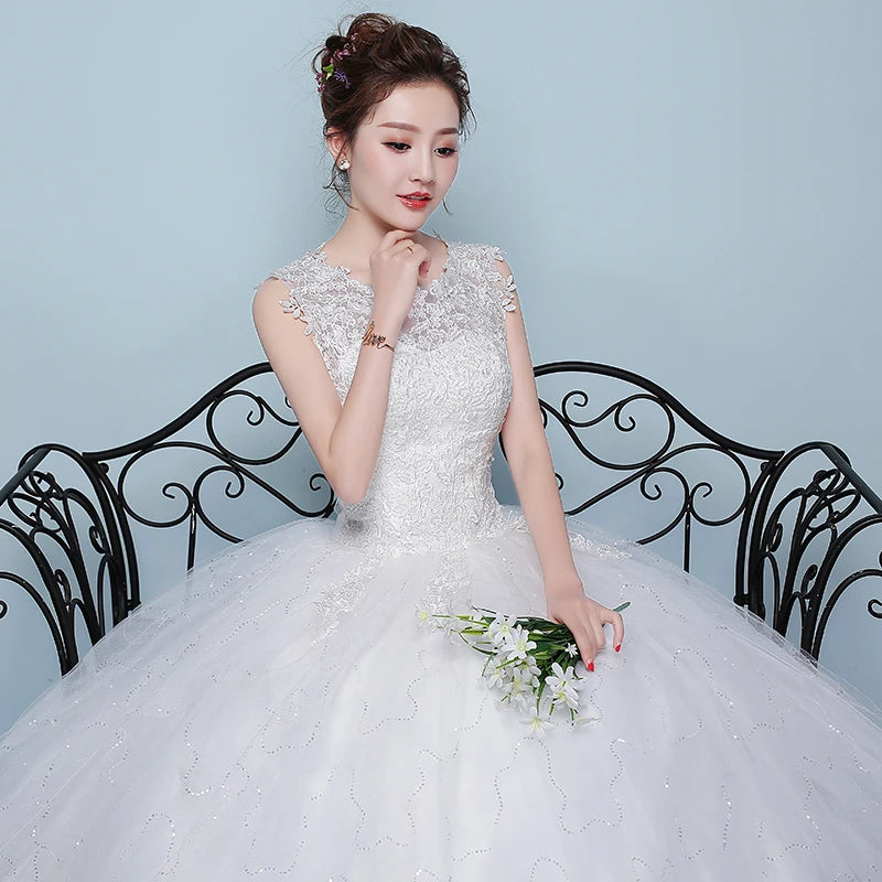 DongCMY 2025 New Arrival White Color Bridal Tulle Bandage Flowers Wedding Dresses Vestido De Noiva Ball Gown