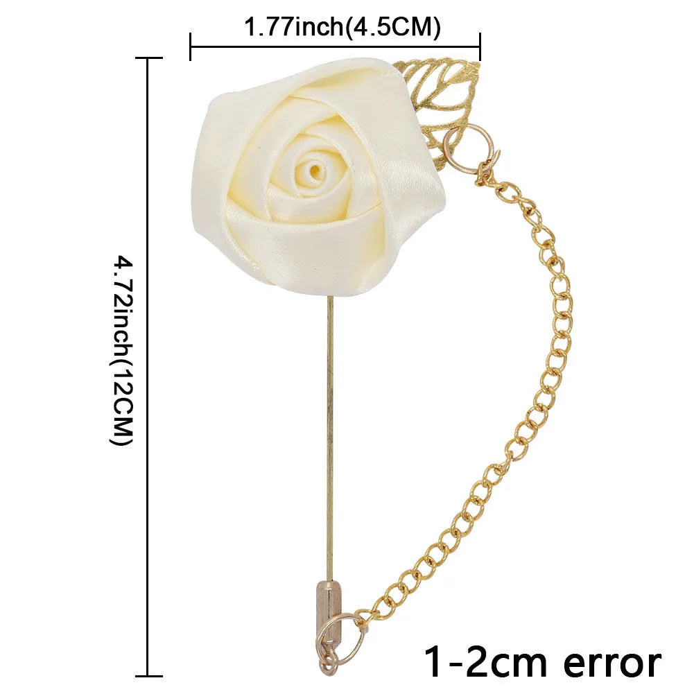 Burgundy Boutonnieres Wedding Accessories Groom Corsage Lapel Pins Ribbon Rose Flower Women Buttonhole Brooch Mariage Prom Decor