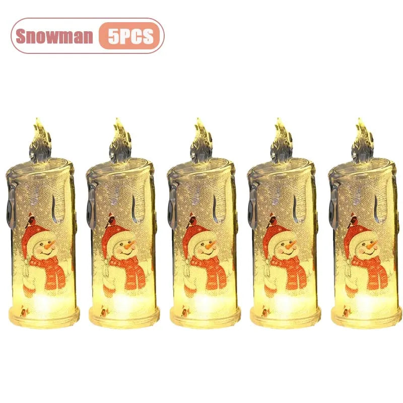 1-5PCS Flameless LED Christmas Electronic Candle Realistic Dripping Tears Santa Claus Snowman Ornaments Holiday Decorative