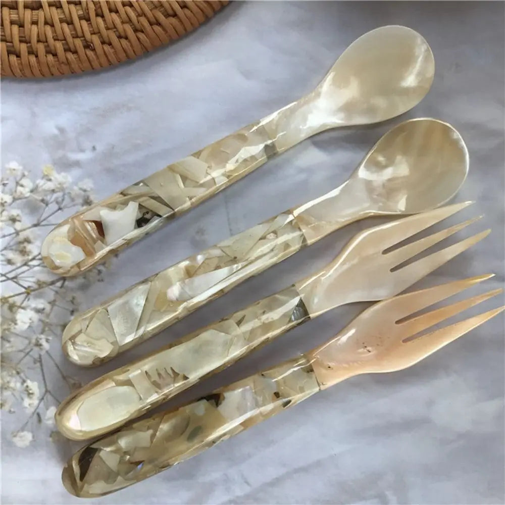 Natural Shell Resin Spoon Fork, Ice Cream Dessert Spoon, Condiment Stirring Spoons, Seasoning Condiment, Kitchen Tool