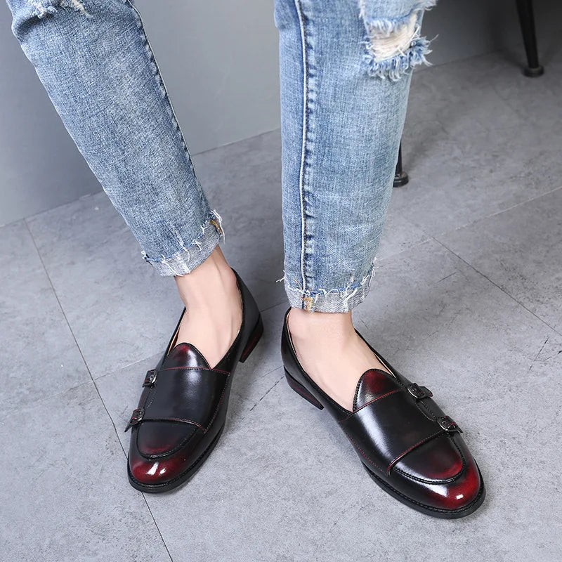 Fashion Monk Strap Leather Shoes Men Plus Size British Style Loafer Casual Flat Shoes for Party Club 2021 New Zapatos Hombre