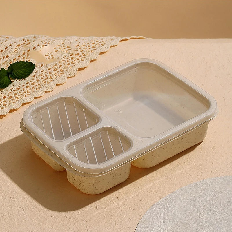 Lunch Box Reusable 3 Compartment Divided Bento Box Kid School Adult Office Food Storage Containers Outdoor Portable Plastic Box